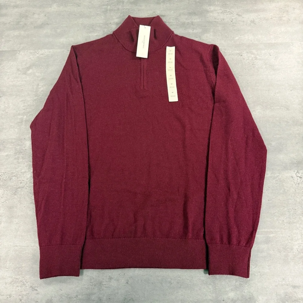 Banana Republic Sweater Mens M Merino Wool Red Wine Burgundy Quarter-Zip NEW $95